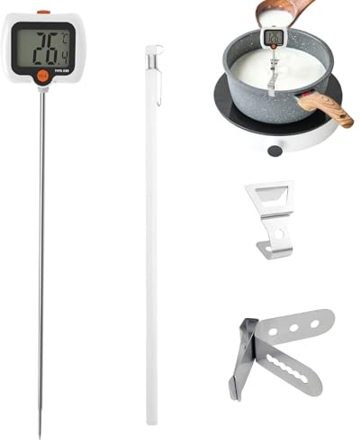 Thermomètre à huile de cuisine, longue sonde pour lecture instantanée avec clip pour pot, thermomètre alimentaire avec écran rotatif, pour cuisine, grille, barbecue, restaurant, extérieur