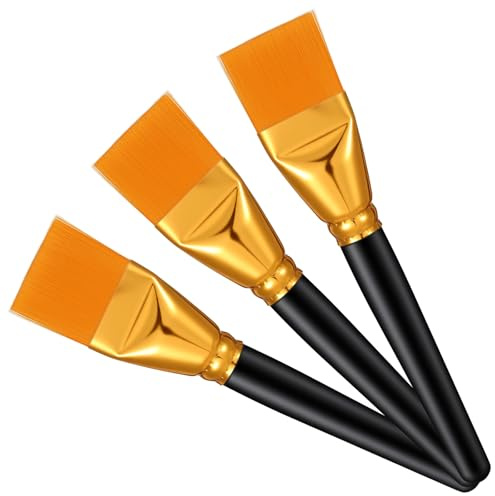 Ouligay 3 PCS Flat Acrylic Paint Brushes 1.57 Inch Large Artist Painting Brush Set with Wooden Handle Paintbrushes for Acrylic Paint Watercolor Oil Body Facial Mask