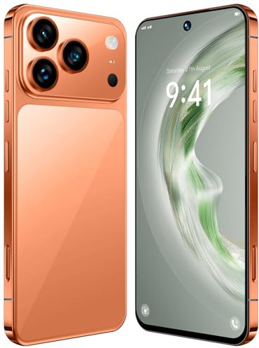 Smartphone I17 Pro Max Con Android 15, 16 GB RAM, 1 TB ROM, Batería De 8000mAh, Pantalla HD De 7,3, Procesador De 10 Núcleos, Doble SIM 5G, NFC, GPS Y Lector De Huellas Dactilares,Orange-7.3 Inch