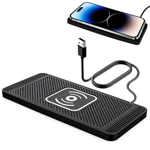 15W Cargador Inalámbrico Coche Cargador Inalambrico Coche con Almohadilla Antideslizante Carga Rápida Qi Compatible Universal para para iPhone17 16 15 14 13 12 11 Pro MAX Samsung S24 con USB 1m