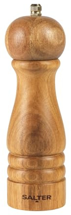 Salter Olea Salt & Pepper Grinder – Single FSC®-Certified Wooden Seasoning Mill, Adjustable Grind Coarse to Fine, Ceramic Mechanism, Manual Grinding, Salt Crystals or Peppercorns, Brown