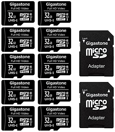 GIGASTONE 32GB MicroSDHC Speicherkarte 10er-Pack + SD Adapter, für Action-Kamera, GoPro, Drohne und Tablet, Lesegeschwindigkeit bis zu 90MB/s, Full HD-Videoaufnahme, Micro SD Karte UHS-I Klasse 10 U1