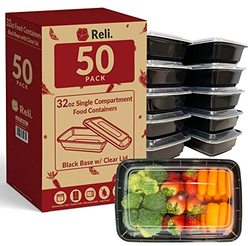 Reli. Meal Prep Containers (50 Pack, 32 oz.) | 1 Compartment Food Containers with Lids | Microwavable Freezer Dishwasher Safe - Bento Box