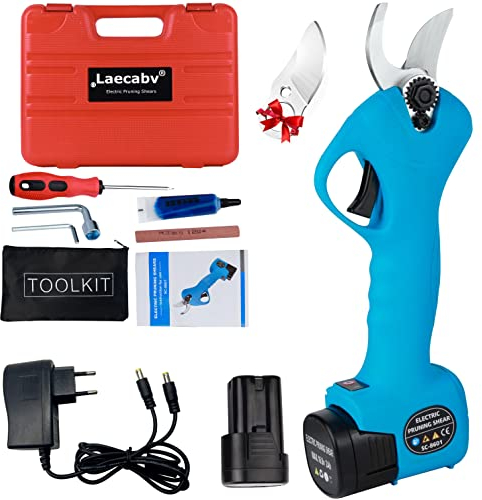Laecabv Tijeras de podar electricas, tijeras de podar bateria 25mm diámetro tijeras podar inalámbricas, 2 Recargable 16.8v/2000mAh Litio Batería para la jardinería doméstica cortar árbol ramas