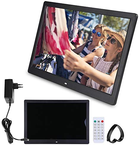Digitaler Bilderrahmen,15,4 Zoll 1280x800HD Digital Photo Bilderrahmen Wecker Player Album Fernbedienung Unterstützung MP3 MP4 Videoplayer unterstützt USB-und SD-Karte (Schwarz)