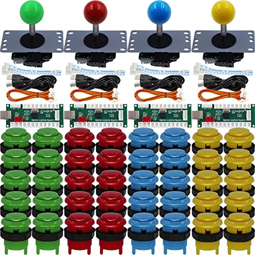 SJ@JX Arcade Game 4 Player Controller DIY Kit Microswitch Button 4&8 Way Joystick Zero Delay USB Encoder Fighting Stick Handles Console for PC MAME Raspberry Pi Retropie