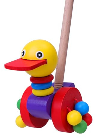 NUOBESTY Toddler Toys Wooden Trolley Push and Pull Toy with Cartoon Animals for Early Childhood Development