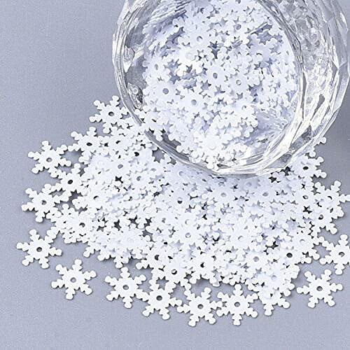 Angel Malone Approx. 1500pcs 7.5mm Festive SNOW-WHITE Snowflake Sequins Christmas Confetti Card Making, Scrapbooking, Sewing, Wedding Favors - UK SELLER