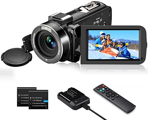 Videokamera Camcorder 1080P, Full HD 30FPS 36 MP Vlogging Kamera IR-Nachtsicht für YouTube, 3.0 IPS 270°Drehbarer Bildschirm, 16X Digital Zoom Digitalkamera mit Fernbedienung und 2 Batterien