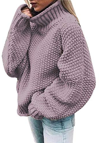 Generisch Damen-Langarmpullover, Stehkragen, Dicker Strickpullover, einfarbig, warm, Grobstrickpullover für Damen, Grobstrickpullover, A-Lila, XXL, A - Lila, XXL