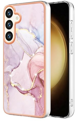 Knoowcase for Samsung Galaxy A55 Case Marble Silicone Cover Shockproof Bumper Glitter Plated Gold Edges Protective Flexible TPU Rubber Skin Case for Galaxy A55 Women,Rose Gold
