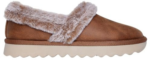 Skechers Pantuflas acogedoras para mujer, Piel sintética de micropiel castaña, 39.5 EU