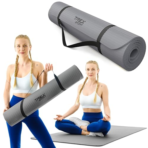 TREX SPORT Gymnastikmatte extra dick und weich | Fitnessmatte 190x80x1cm mit Tragegurt | Yogamatte rutschfest (Gray Marble)