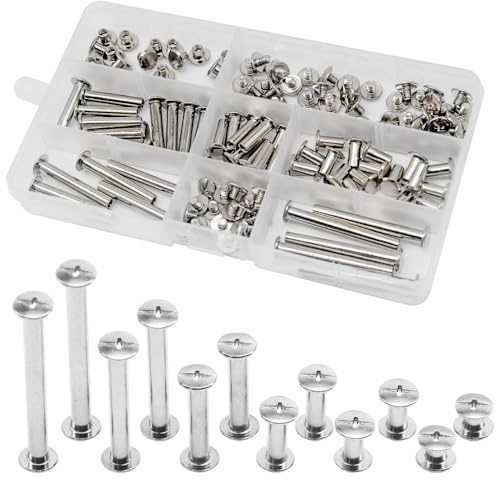 Ruidee 140Pezzi/70Sets Rivetti Vite Set Vite Chicago di Fissaggio Viti Rilegatura Testa Piatta Viti per Cintura M5X5/10/15/25/35/45mm Vite di Giunzione Fai Da Te In Pelle (ZBD-C/Silver)