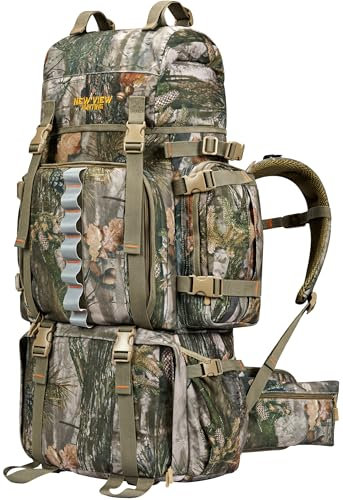 NewView Jagdrucksack mit wasserdichtem Regenschutz, 80L Tarnrucksack für Männer, 600D Jagdtasche für Jäger-Tarnbaum (80L)