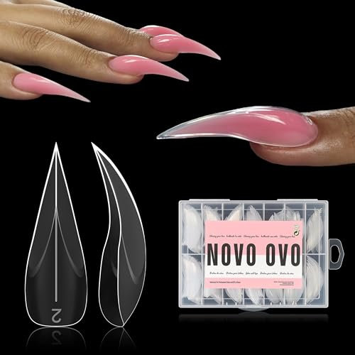 NOVO OVO Halloween Curved Stiletto Nail Dual Forms for Poly Gel Extension of 3D Eagle Claw, XL XXL Hawk Curve Sculptural Acrylic Nails, Reusable Full Cover Molds Nail Art Design 280 Pcs 14 sizes