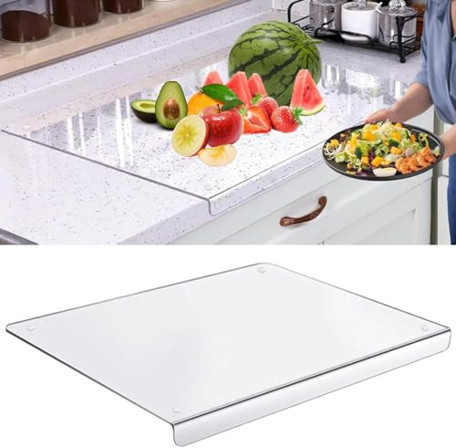 ZIKSUN Acrylic Cutting Board with Counter Lip:45x35x3cm Clear Chopping Board with Groove Hygienic Glass Worktop Savers - Resistant - Non Slip Clear Cutting Board for Kitchen Counter Worktop Protector