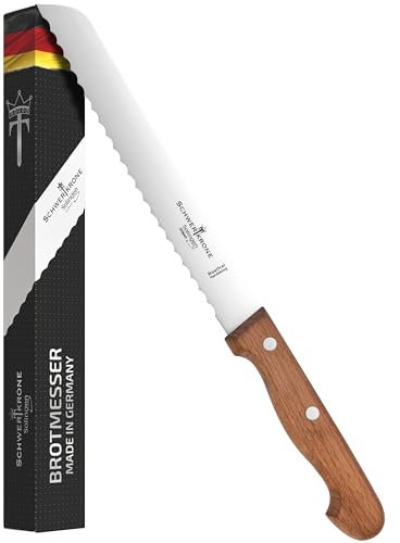 Schwertkrone® Brotmesser Wellenschliff [MADE IN SOLINGEN - GERMANY] - Bread Knife - Brotmesser mit Holzgriff - Brotschneidemesser - Sägemesser mit Buchengriff (Klinge: 20cm)