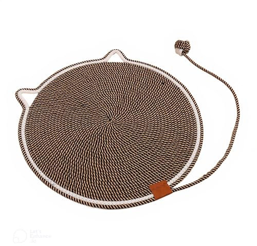 3-in-1 Cat Scratching Pad, 19.7'' Lounging Mat, Scratching Board and Interactive Toy, Durable Washable Cotton-linen for Cats and Kittens, Furniture Protector for Indoor Cats. (Coffee Brown)