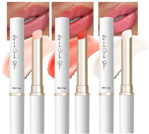 3PCS Tinted Lip Balm,Color Changing Lipstick,PH-Activated Lip and Cheek Stain,Hydrating Sheer Formula, Natural Glossy Finish,Multiuse Color Balm