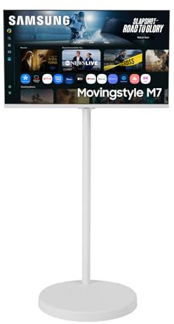 Samsung The Movingstyle Essential 32 4K UHD Smart Monitor with Adjustable Rolling Stand, Smart TV Apps, Built-in Speakers, White Design, Gaming Hub, AI Picture Optimizer, SmartThings, F-LS32FM70-MSR