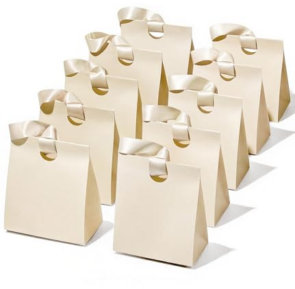 Vitalizart grädde små presentpåsar med bandhandtag set med 10 | Återanvändbar för presentinslagning flickor barn födelsedag möhippa fest gynnar godis jul godispåsar 15 cm x 9 cm x 18,49 cm