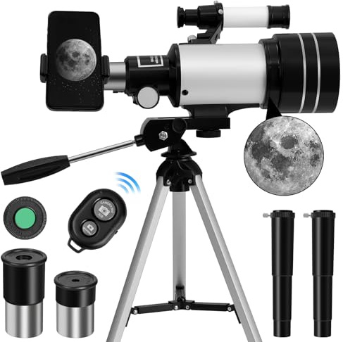 Telescope for Astronomy Kids Adult Beginners, 150X Astronomical Refractor Telescope, 300X70mm Telescop, Fully Coated Optical Glass, with Tripod and Phone Adapter - View the Moon, Planets, Stars