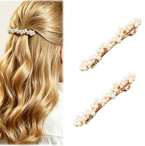 2Pcs Pearl Hair Clips, Round and Plump Exquisite Pearl Clips For Hair | Smooth and Scratch Free, Matte and Soft Pearl, Not Easy to Fade Wedding Hair Clip, French Elegance Pearl Hair Clips