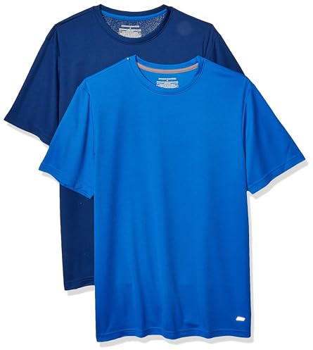 Amazon Essentials Camiseta con tecnología de rendimiento activo para hombre (disponible en tallas para hombres grandes y altos), paquete de 2, azul marino/azul rey, talla L
