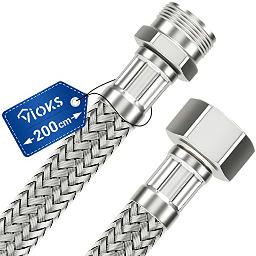 VIOKS Panzerschlauch 3/8 Zoll (15,2mm) Überwurf und Außengewinde 200 cm & Anschlussschlauch Armatur Wasserschlauch Armaturenschlauch Verbindungsschlauch Flexschlauch fuer WC Spülkasten Bad Wasserhahn