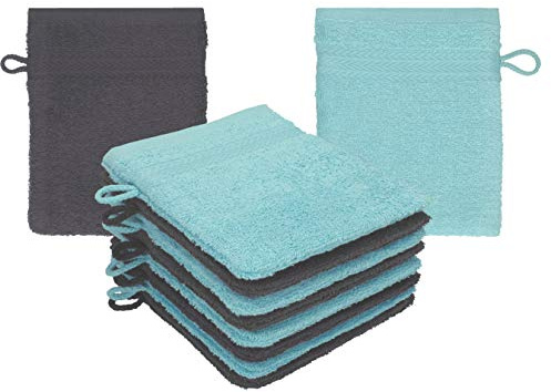 Betz paket med 10 tvättvantar premium 100 % bomull 16 x 21 cm grafit – hav