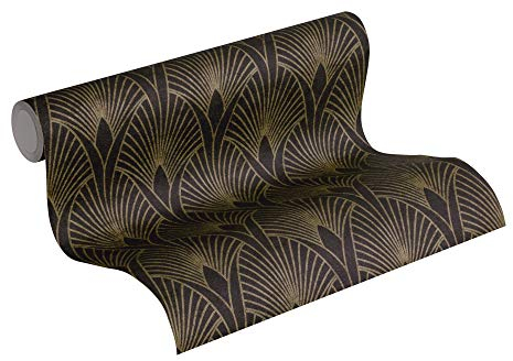 A.S. Création Livingwalls Vliestapete New Walls Tapete 50's Glam Art Deco Optik 10,05 m x 0,53 m metallic schwarz Made in Germany 374273 37427-3