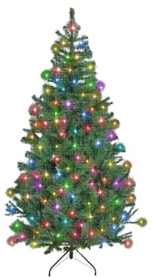 SHATCHI 4Ft-12Ft Pre-Lit Artificial Christmas Tree Alaskan Pine Tips Xmas Home Decorations Metal Stand Warm White LEDs, Green W/Multicolour, 4Ft/120cm