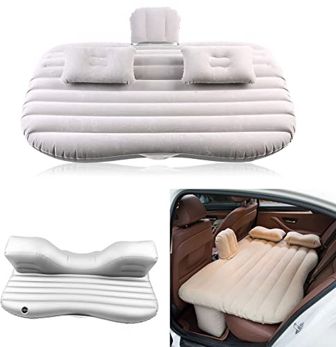 AYNEFY Matelas Gonflable Voiture avec Pompe Électrique et Oreillers - Lit de Voyage Inflatable pour SUV, Camping, Siège Arrière - Gris Argenté