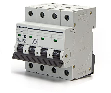 Aigostar Interruptor Automático Magneto Térmico, Disyuntor 4P, 20A, Curva C, 74.5mm x 71mm x 81mm, Blanco