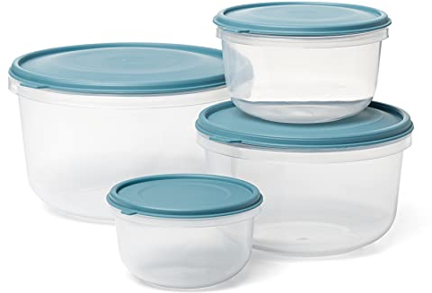 TATAY Set de 4 Boîtes Alimentaires Rondes (1 x 0,3L, 1 x 0,6L, 1 x 1,2L, 1 x 2,2L), Couvercle flexible, Sans BPA, Adapté au Micro-ondes, au Lave-vaisselle et au Congélateur, Bleu
