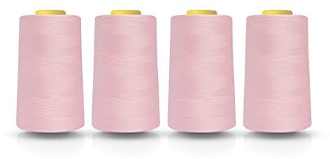 Realm Lot de 4 bobines de fil en polyester pour machine à coudre surjeteuse 4544 m Blanc noir naturel Bleu marine rouge gris (rose)