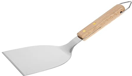 I LOVE BBQ - Espátula para barbacoa, conjunto de utensilios para barbacoa - Espátula ancha para plancha INOX, rascador grande para plancha inox - Mango de madera de Acacia - Longitud: 32cm