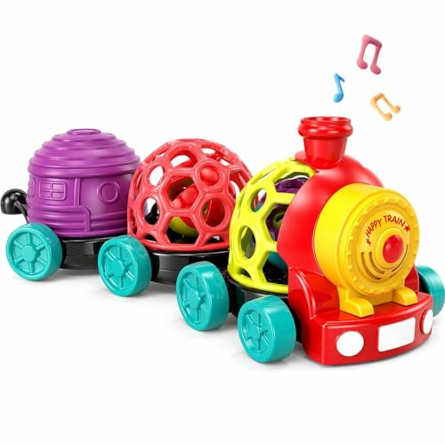 Wanonoo Juguetes Bebé 6-12 Meses Sensorial Montessori - Tren de Juguete con Coches Musical - Juguete Educativo para Gatear Motricidad Fina Regalo Bebé Niño Niña 1 Año Cumpleaños Pascua Navidad