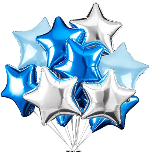Stern Folienballons Blau Silber 24 Stück，Stern Helium Luftballons, Sternluftballons Heliumballon Hochzeitsdeko，Geburtstagsdeko oder Valentinstag
