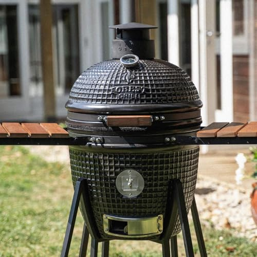 Kamado Forest-Grill L 18, 6 à 8 personnes, Grill 38 cm, Céramique 3 mm épaisseur, Inox 6 mm, Avec Chariot et Pierre à Pizza Inclus