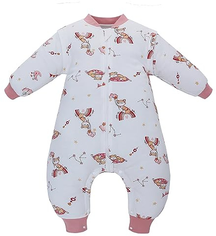 Miracle Baby Saco de dormir para bebé con pies 2,5 TOG, saco de dormir de bebé con mangas extraíbles, 100% algodón, turbina de nacimiento invierno para niños niñas, longitud 72 cm, 1-2 años (rosa),