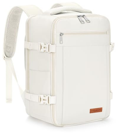 MOCOCITO Mochila Viaje Cabina Avion 40x20x25, Maletas de Viaje Cabina para Ryanair, Mochila Hombre Mujer Bolsa de Viaje Maletas Travel Backpack Equipaje de Mano Mochila Portatil, 20L (Blanco Marfil)