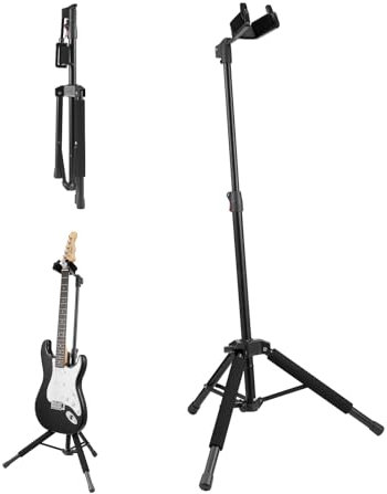 VEVOR Dreibein-Gitarrenständer, 33 lbs/15 kg Tragkraft, Bodenstehender, zusammenklappbarer Gitarrenständer mit 35,4-47,2 in/900-1200 mm einstellbarer Höhe, für Gitarre, Akustik, Elektro, klassischer