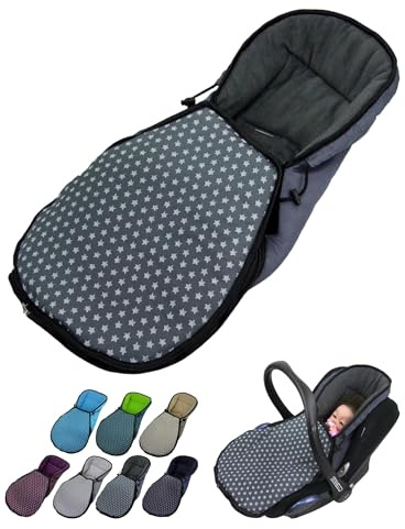 Fotsäck för babystol [vinteråkpåse] för barnbilstol kompatibel med Maxi Cosi babystolar grupp 0+ termofleece sittdyna, justerbar (stjärnor mörkgrå)