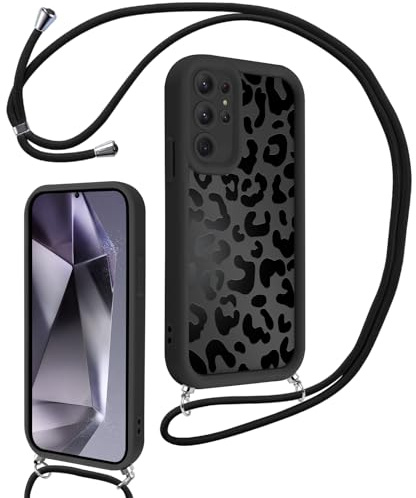 Xylota Funda con Cuerda para Samsung Galaxy S24 Ultra 5G 6,8'', Silicona Cordon Carcasa, Ajustable Colgar Collar Correa de Cuello Cadena Colgante Protector Bumper Case para Samsung S24 Ultra,Leopardo