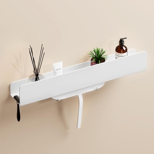 REKITA mensola per doccia senza foratura, organizzatore per bagno 40 cm, mensola per doccia in acciaio inox con 4 ganci rimovibili, porta shampoo per doccia, mensola sospesa, mensola per bagno bianca