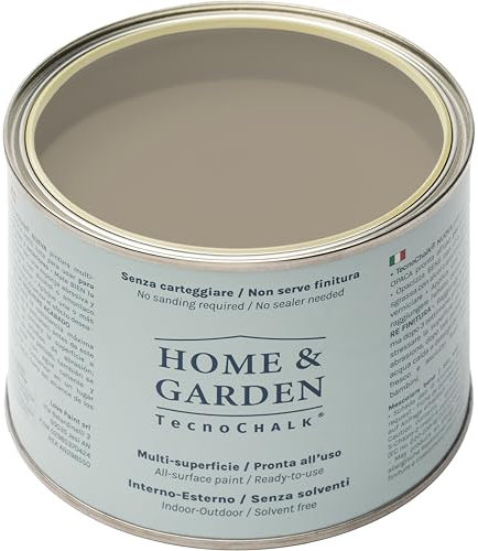 TecnoChalk® Home & Garden Nuova Chalk Paint Extra Forte - Non Richiede Finitura – Ricolora Senza Carteggiare Casa e Giardino - Vernice tutto-in-uno - Senza Solventi - Colore Tortora (500 ml)