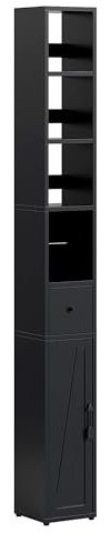 VECELO Bathroom Tall Cabinet, Freestanding Slim Storage Cupboard with Adjustable Shelves and Toilet Paper Scroll, Narrow Organizer Unit for Bedroom Living Room Hallway