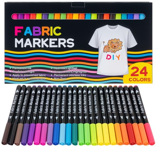 BLISSIQUEE Fabric Pens Permanent for Clothes 24Pcs, 24 Color Laundry Pen Washable Resistant Fabric Paint Pens for T Shirt Design Kit Canvas Tote Bag Pillowcases Plain Cotton Bags Shoes DIY Crafting